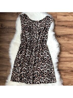 Alice + Olivia Leopard Print Mini Dress in Tan, Brown, Black